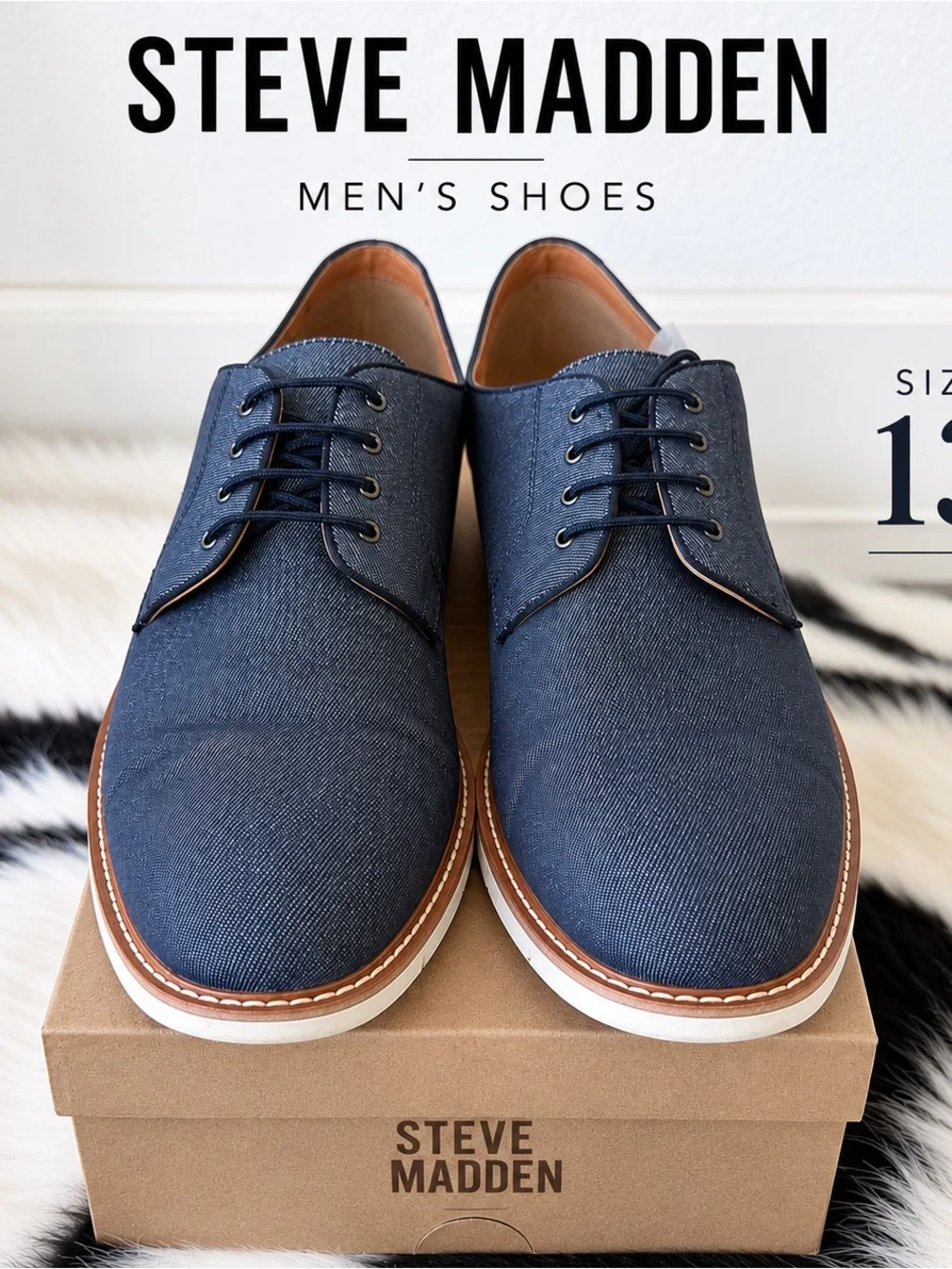 Steve Madden Men's Navy Canvas Derby Shoes, size 13, very good condition